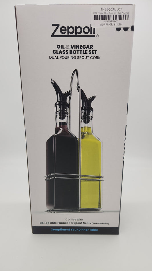 Oil & Vinegar Glass Bottle Set - Dual Pouring Spout Cork - Zeppoli