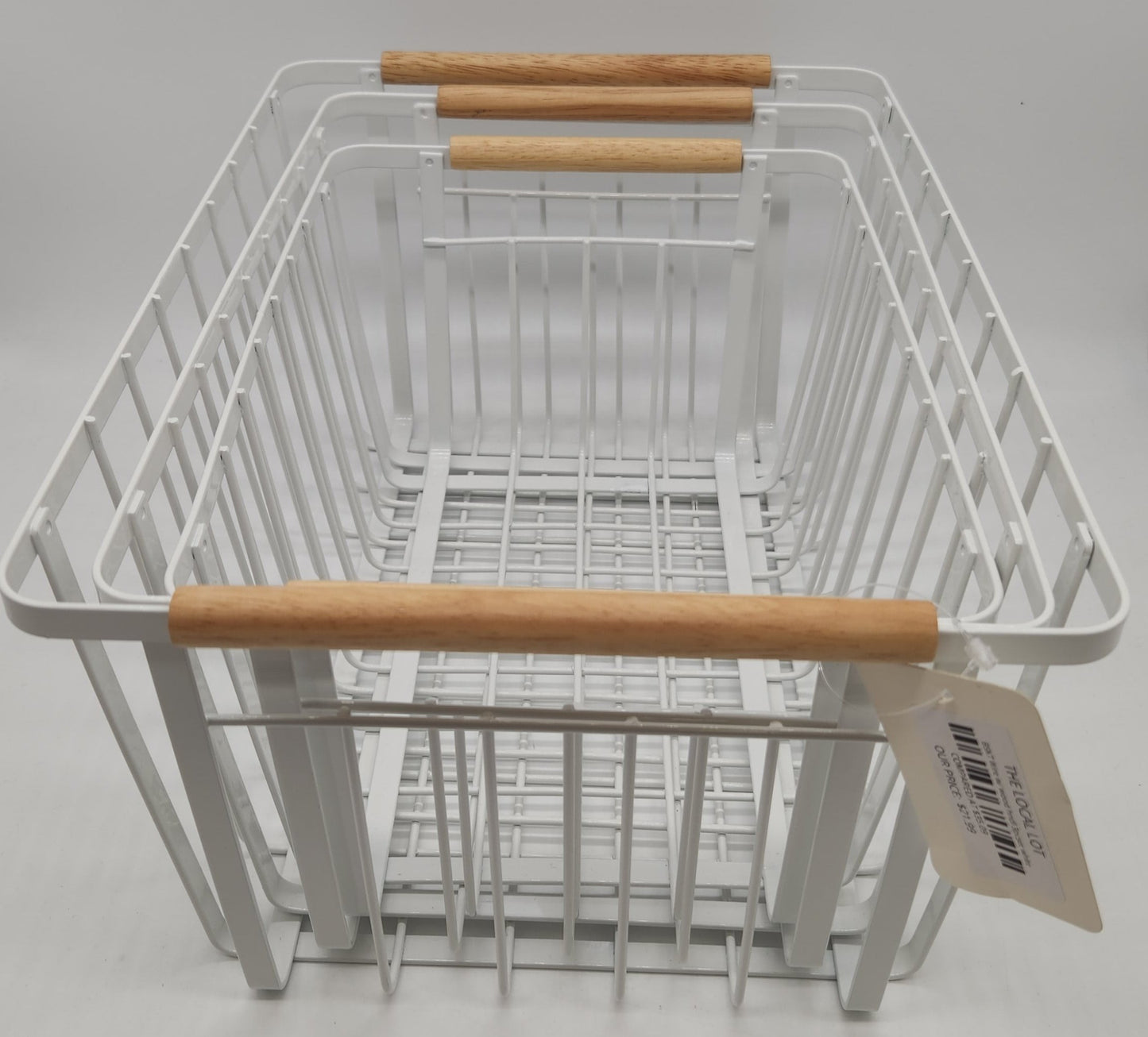 3PC Metal Nesting Baskets White with Handles